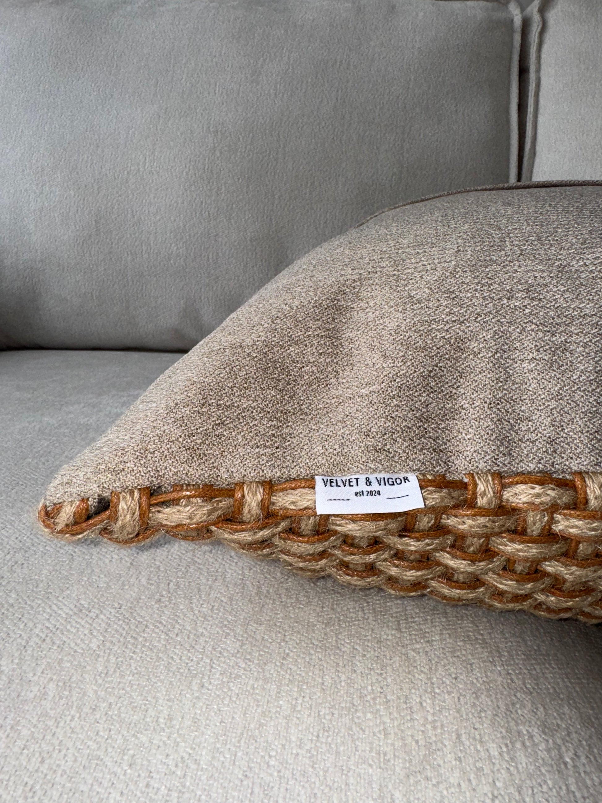 Handwoven Cushion-Brown;Beige-Earth Tones-Luxury Soft Furnishings-50x50cm-Velvet & Vigor