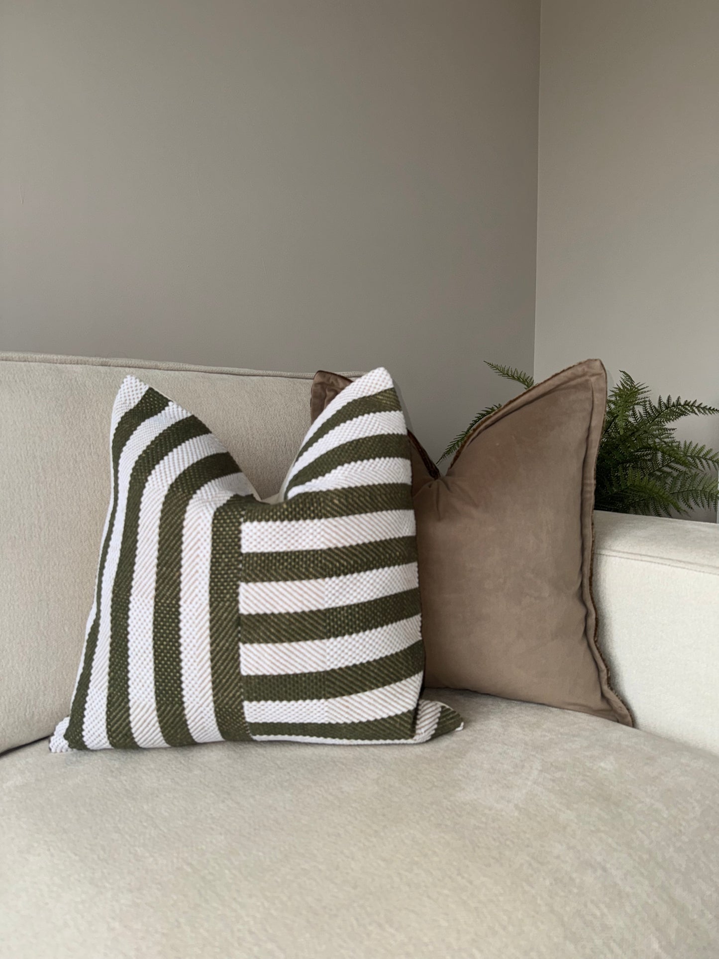 Green Striped Cushion-Luxury Handmade Cushion-Modern Home Decor-Velvet & Vigor