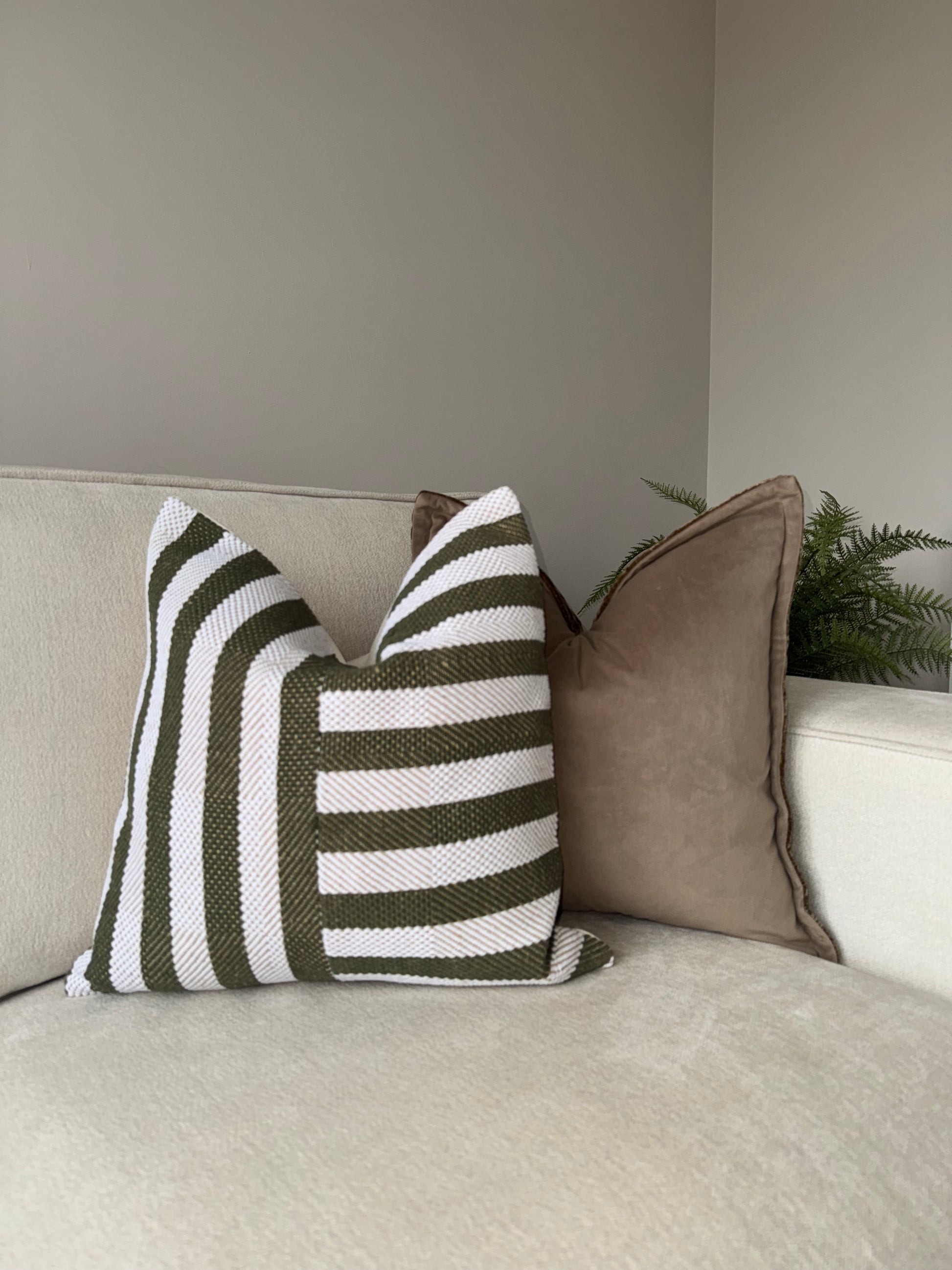 Green Striped Cushion-Luxury Handmade Cushion-Modern Home Decor-Velvet & Vigor