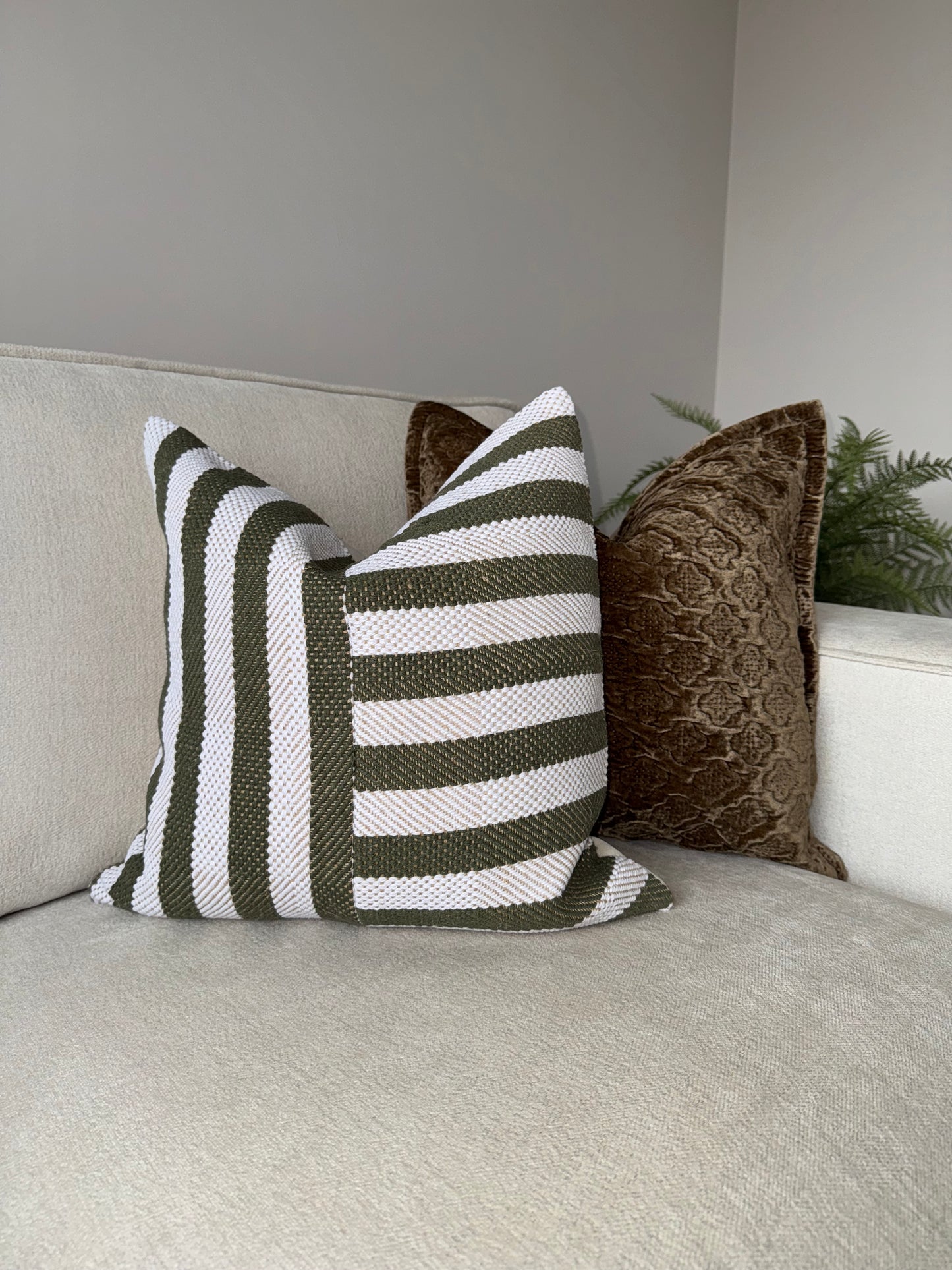 Green Striped Cushion-Luxury Handmade Cushion-Modern Home Decor-Velvet & Vigor