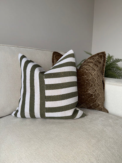 Green Striped Cushion-Luxury Handmade Cushion-Modern Home Decor-Velvet & Vigor
