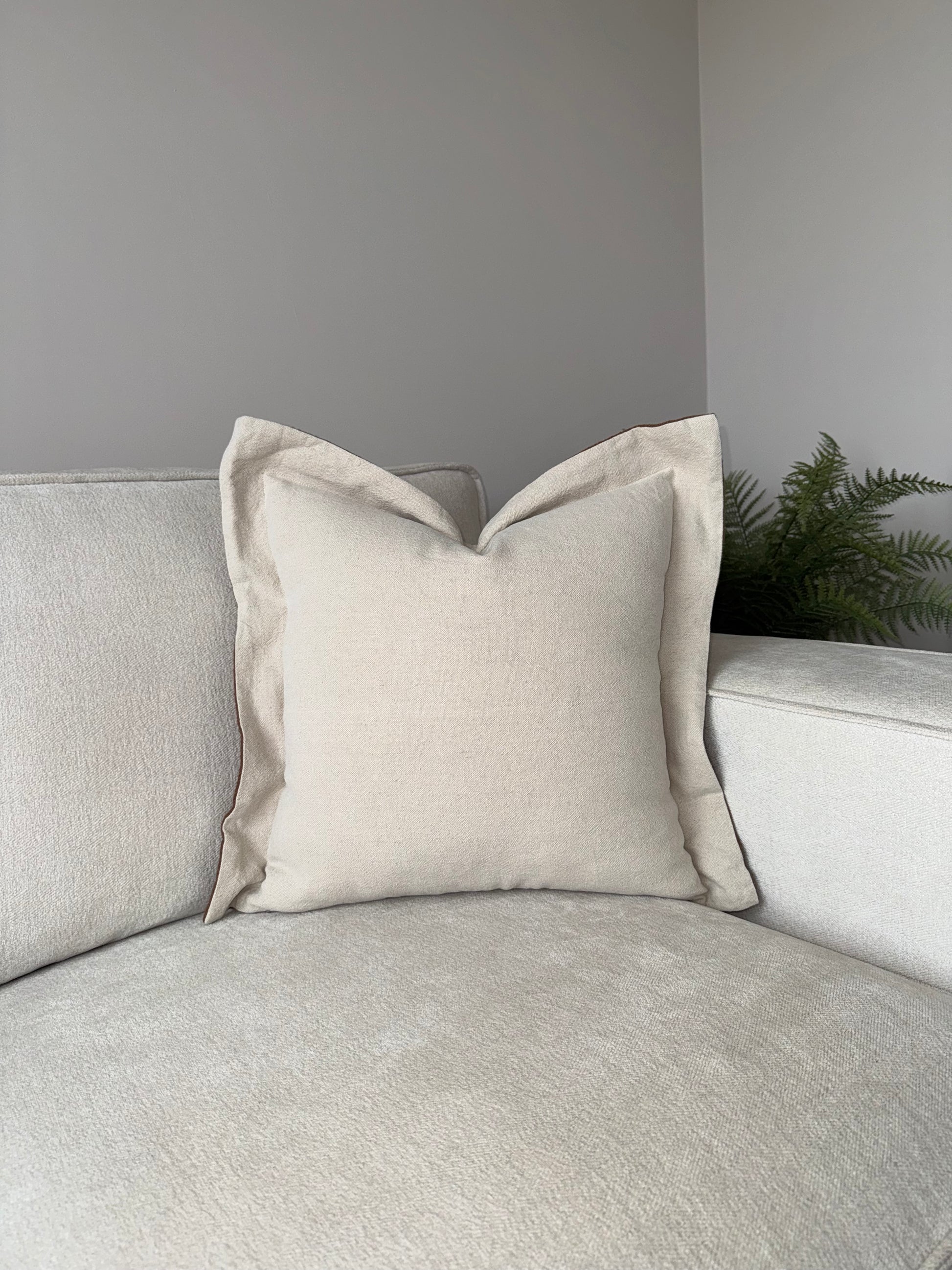 Scalloped Cushion Cover-Brown;Cream-45x45cm-Linen-Luxury Soft Furnishings-Velvet & Vigor 