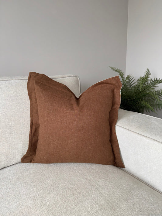 Scalloped Cushion Cover-Brown;Cream-45x45cm-Linen-Luxury Soft Furnishings-Velvet & Vigor 