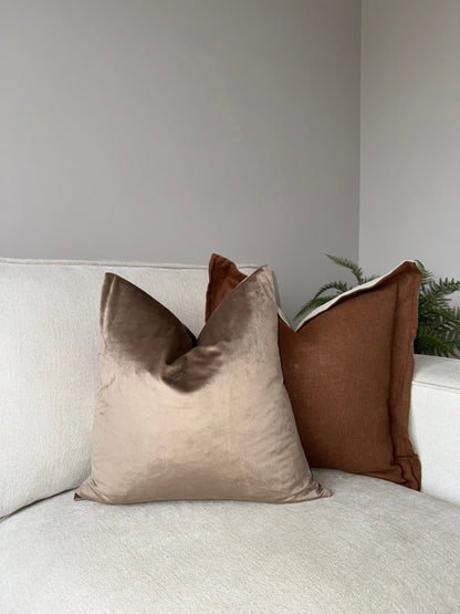 Scalloped Cushion Cover-Brown;Cream-45x45cm-Linen-Luxury Soft Furnishings-Velvet & Vigor 