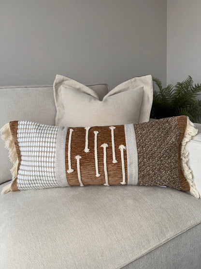 Scalloped Cushion Cover-Brown;Cream-45x45cm-Linen-Luxury Soft Furnishings-Velvet & Vigor 