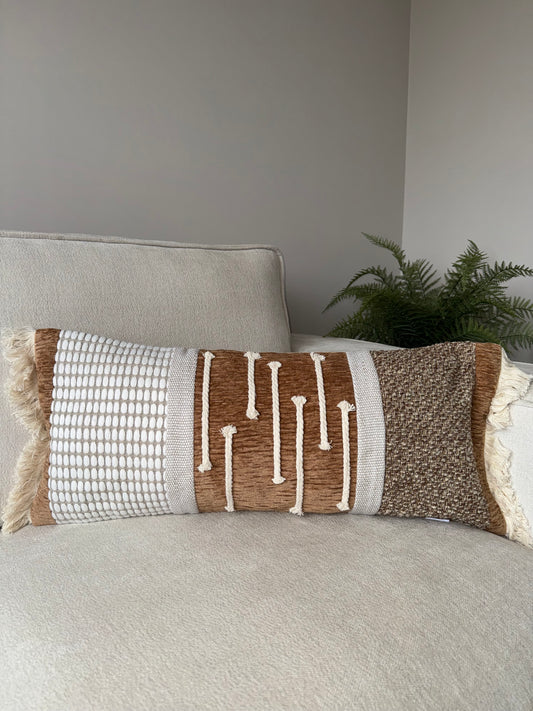 Boho Cushion-30x70cm-Cream;Brown-Luxury Soft Furnishings-Velvet&Vigor 