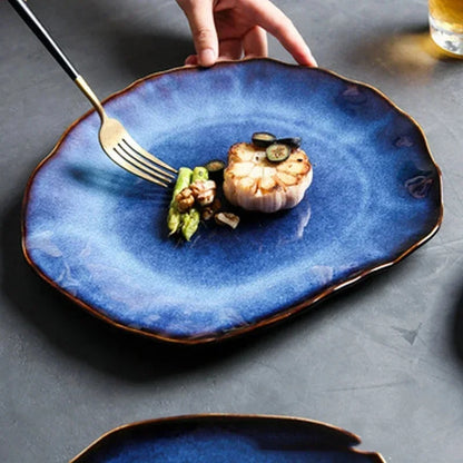 Ceramic Irregular Plates | Unique Tableware; Blue - Velvet&Vigor 