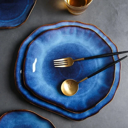 Ceramic Irregular Plates | Unique Tableware; Blue - Velvet&Vigor 