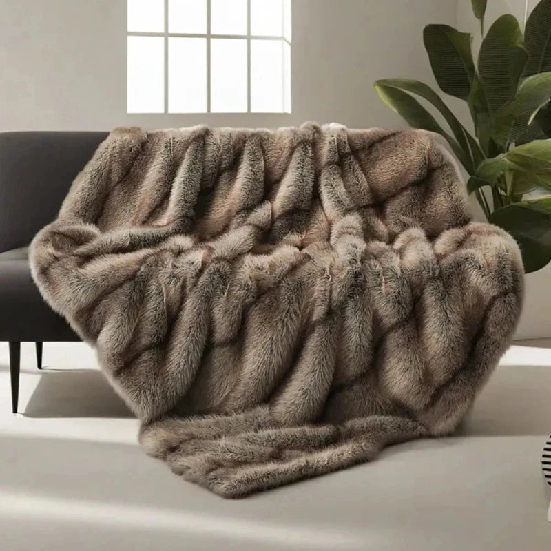 Grey Faux Fur Throw 200x190-Velvet&Vigor