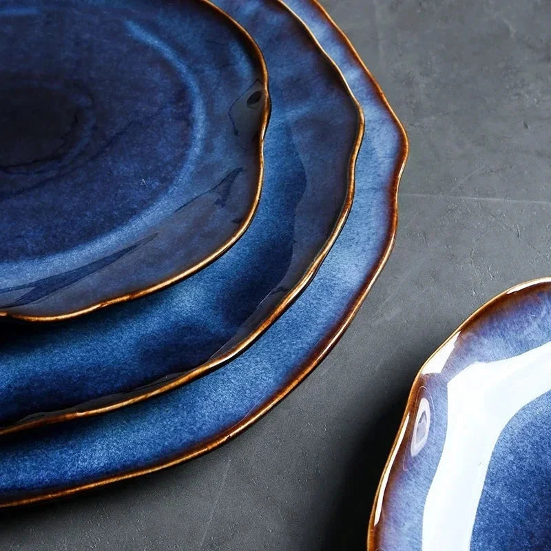 Ceramic Irregular Plates | Unique Tableware; Blue - Velvet&Vigor 