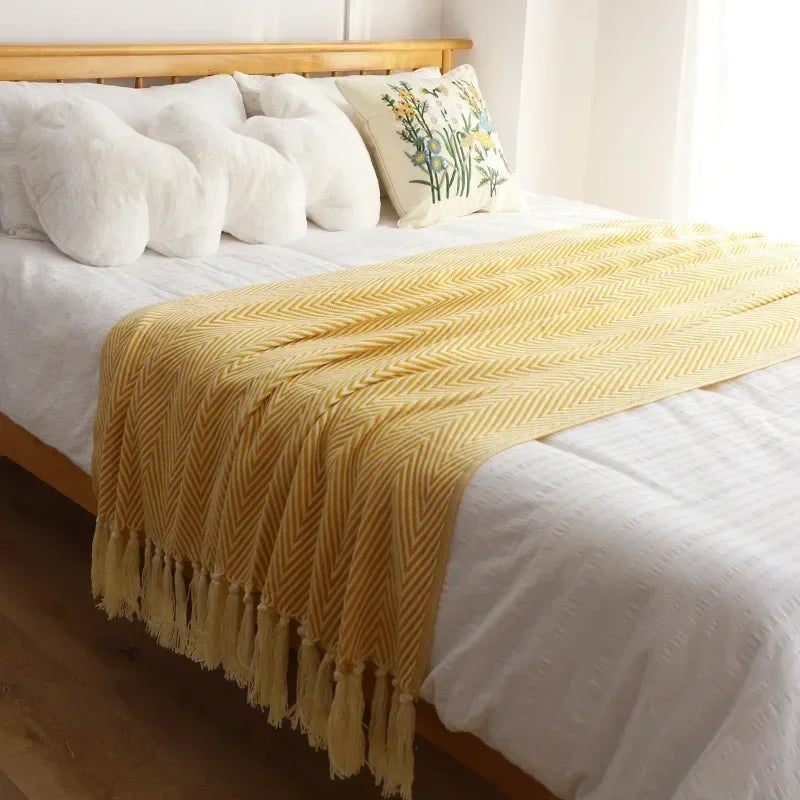 Tara Tassel Knitted Throw-Blankets & Throws-Soft Furnishings-Velvet&Vigor