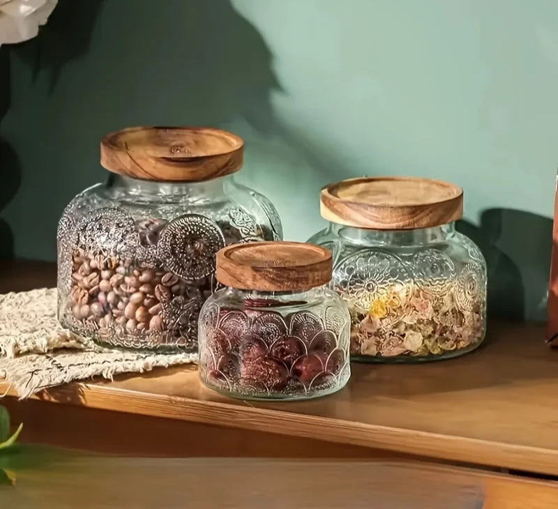 Glass jar with wooden lid-Kitchen Storage-Unique Kitchenware-Velvet & Vigor 