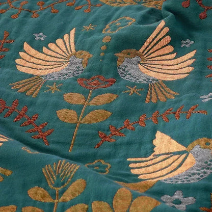 Handmade Bird Print Throw-100% Cotton-150x200cm-Velvet&Vigor