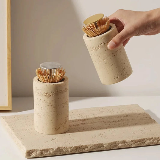 Marble Toothpick Holder-Modern Bathroom Storage-Velvet & Vigor 