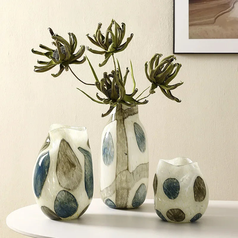 Velvet & Vigor Art Deco Vase-Unique Home Decor-Media Wall Accessories-Cream;Green;Blue 