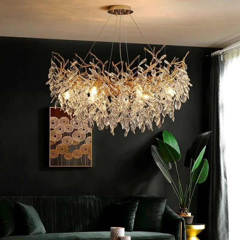 Luxury Gold Crystal LED Chandeliers | Living/Dining Room Lighting - Velvet&Vigor 