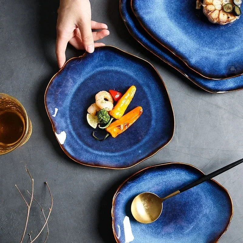 Ceramic Irregular Plates | Unique Tableware; Blue - Velvet&Vigor 