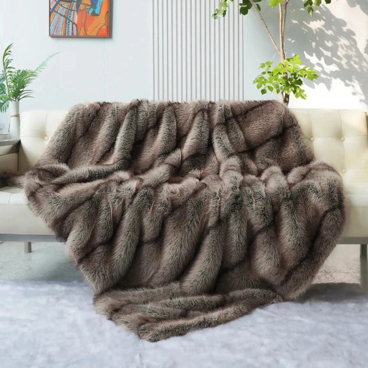 Brown Faux Fur Throw | 200x190-unique home decor-Velvet&Vigor 