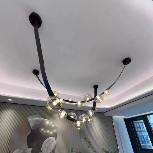 Leather Belt Glass LED Ceiling Chandelier | Minimalist Home Decor - Velvet&Vigor 