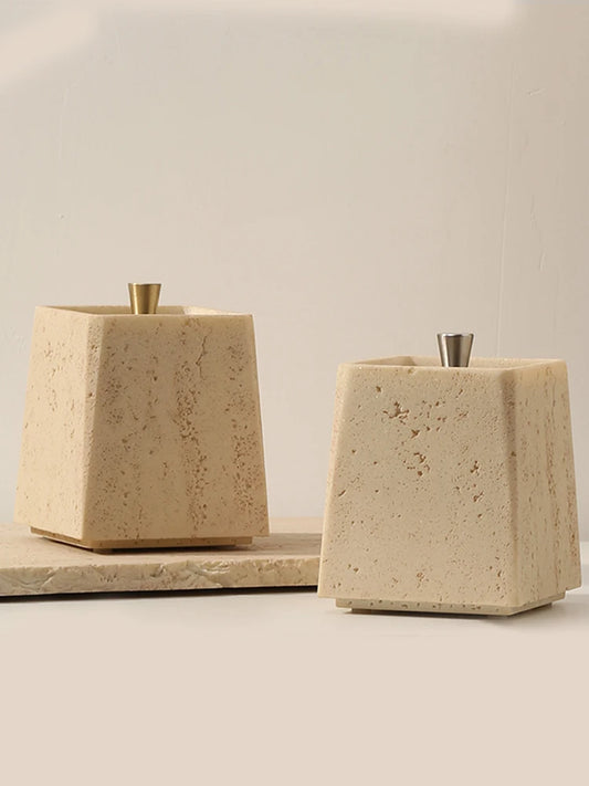 Marble Storage Box-Gold Lid-Modern Bathroom Storage-Velvet & Vigor 