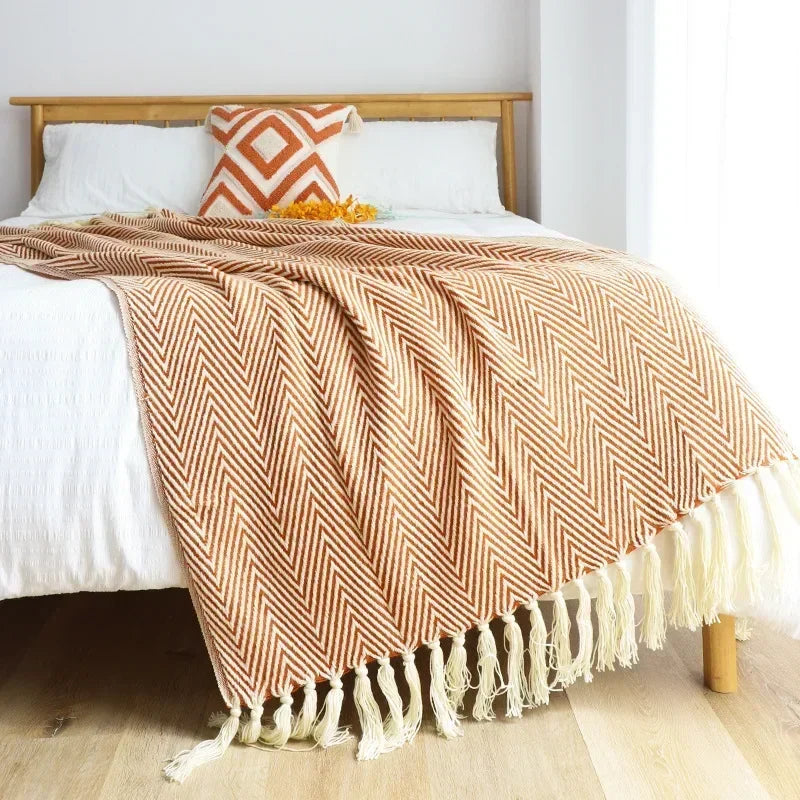 Tara Tassel Knitted Throw-Blankets & Throws-Soft Furnishings-Velvet&Vigor