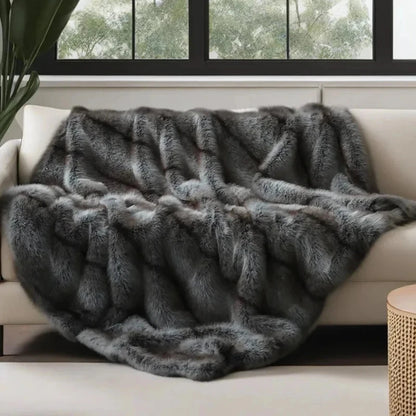 Grey Faux Fur Throw 200x190-Velvet&Vigor