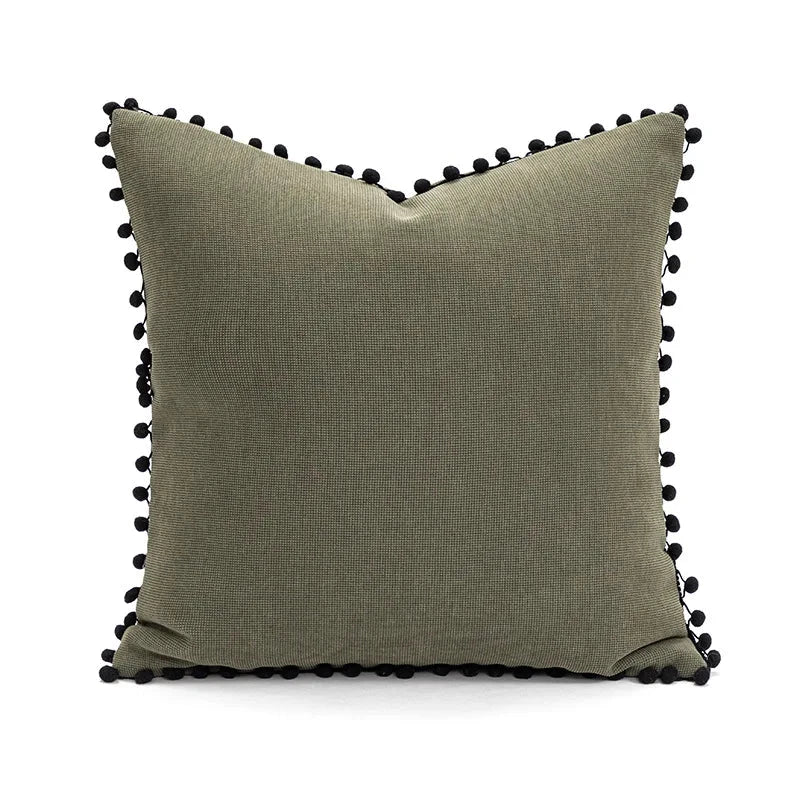 Green Pompom Cushion Cover 45x45cm- Velvet&Vigor 