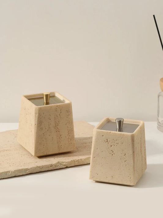 Marble Storage Box-Gold Lid-Modern Bathroom Storage-Velvet & Vigor 