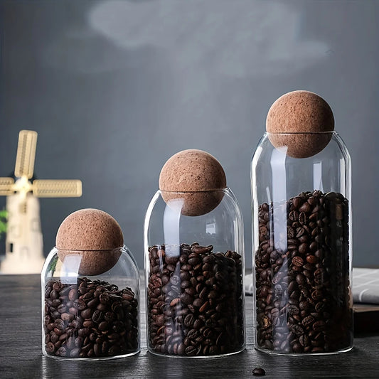 Glass Storage Jars Cork Lids-3pcs set-Unique Kitchen Storage-Velvet & Vigor 