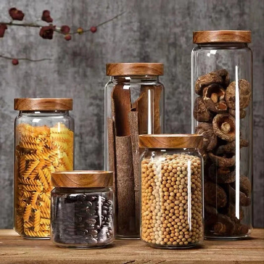 Glass Jars with Wooden Lids-Kitchen Storage-Unique Kitchenware-Velvet & Vigor 
