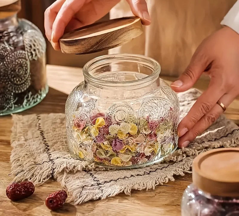 Glass jar with wooden lid-Kitchen Storage-Unique Kitchenware-Velvet & Vigor 