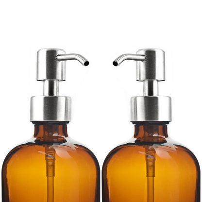 Amber Glass Soap Dispenser-Waterproof Labels-Kitchen Accessories-Set of 2-Velvet & Vigor 