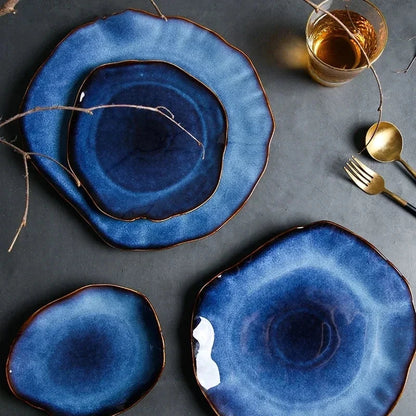 Ceramic Irregular Plates | Unique Tableware; Blue - Velvet&Vigor 