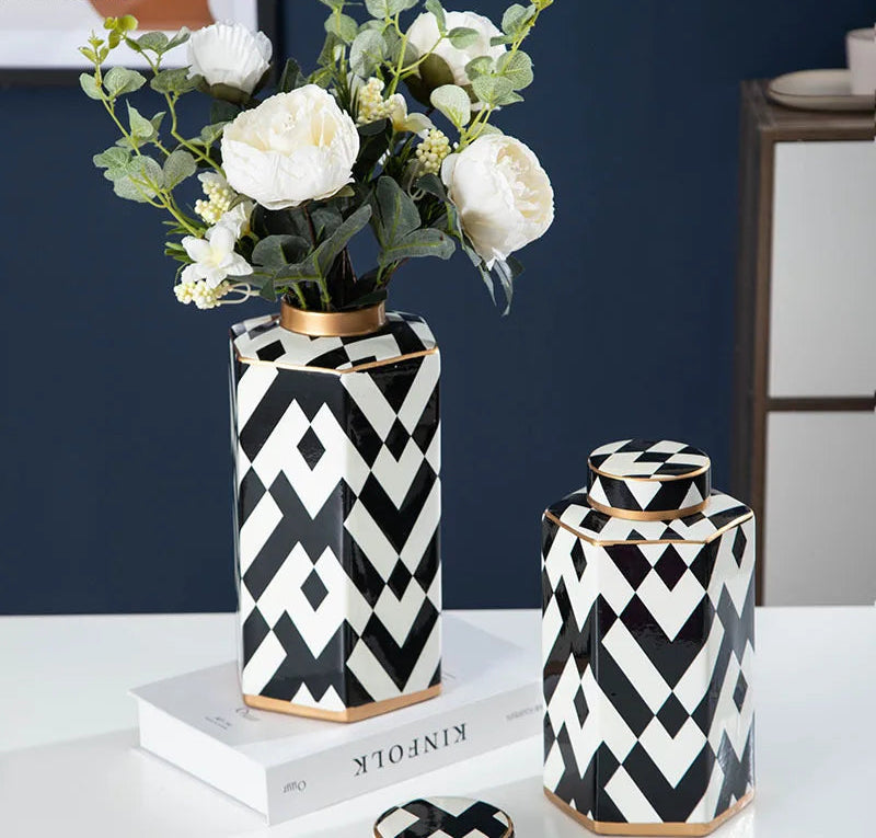 Victoria Decorative Ginger Jar-Geometric Print-Home Accessories-Velvet&vigor