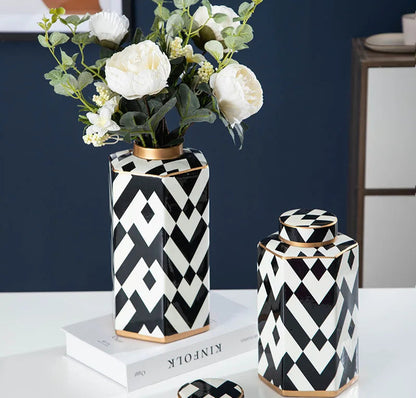 Victoria Decorative Ginger Jar-Geometric Print-Home Accessories-Velvet&vigor