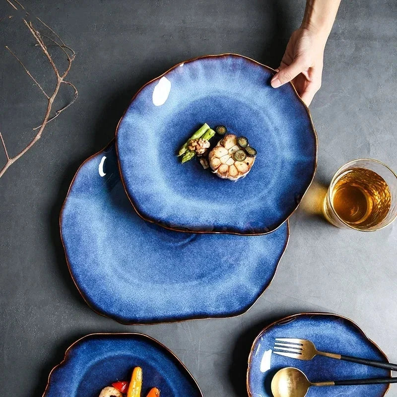 Ceramic Irregular Plates | Unique Tableware; Blue - Velvet&Vigor 