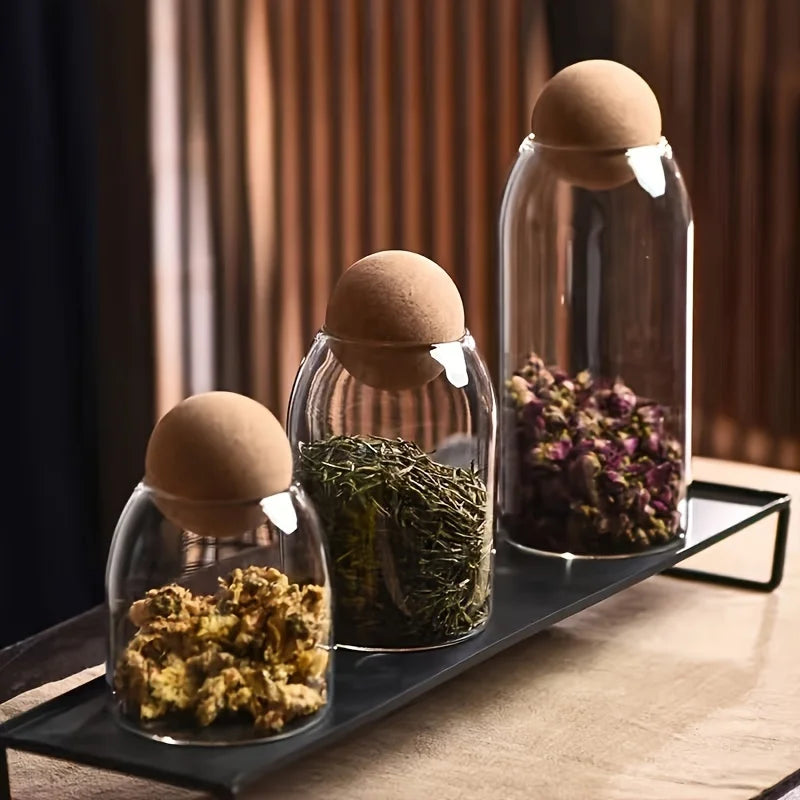Glass Storage Jars Cork Lids-3pcs set-Unique Kitchen Storage-Velvet & Vigor 