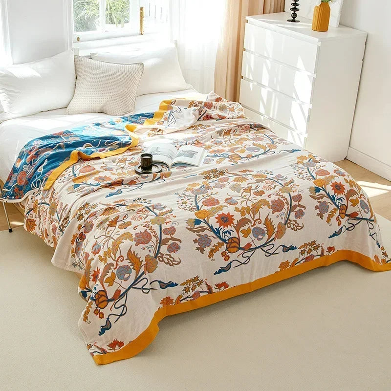 Lucia Handmade Floral 100% Cotton Quilted Throw-Soft Furnishings-Velvet&Vigor