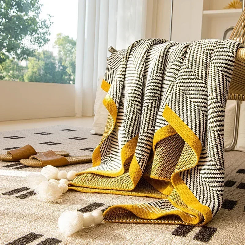 Bobby Geometric Knitted Blanket;throws-Modern Home Accessories-Soft Furnishings-Velvet&Vigor